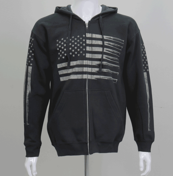 Men’s ‘American Flag Bullets’ Black Hoodie with Zipper Closure
