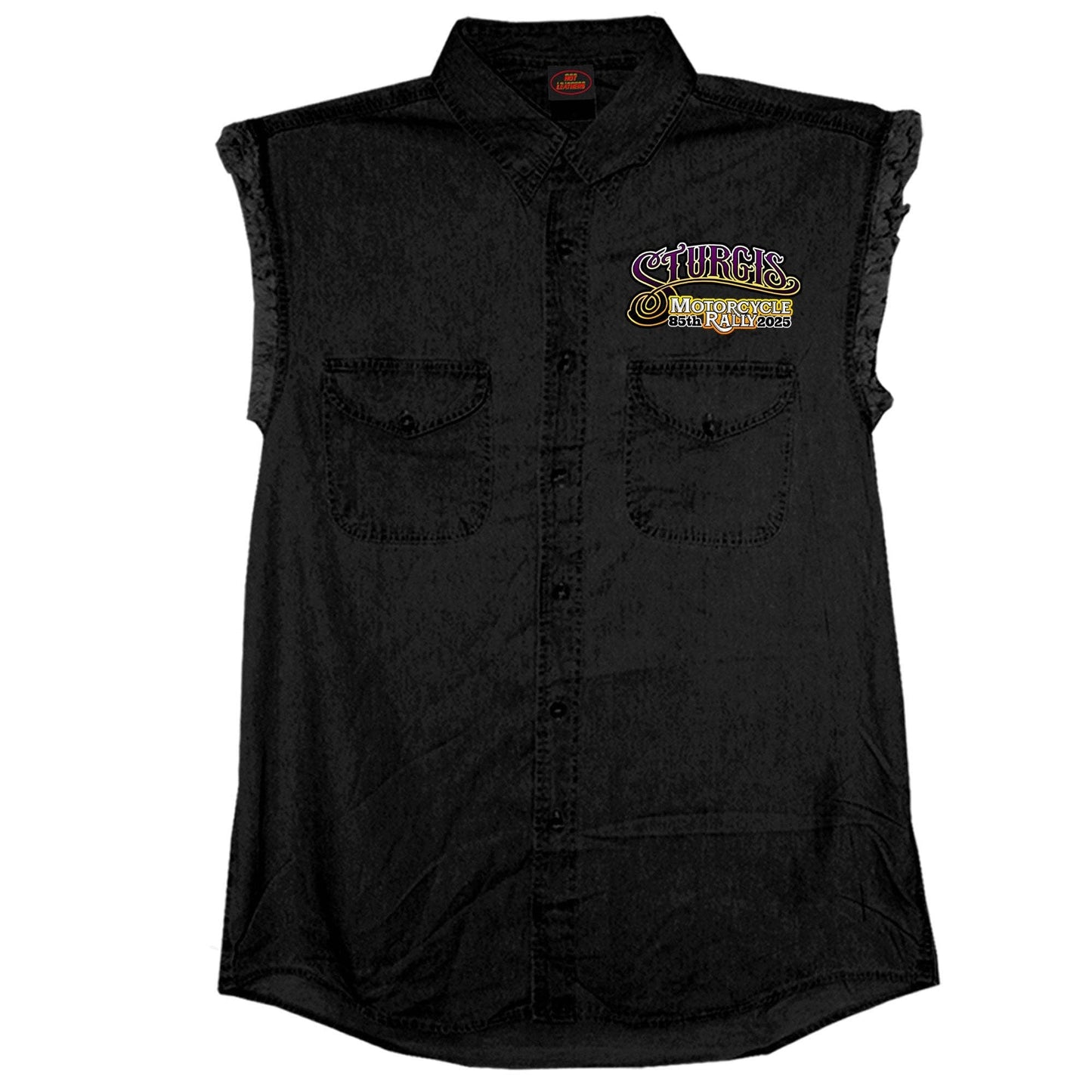 2025 Sturgis Motorcycle Rally Ghost Rider Black Sleeveless Denim