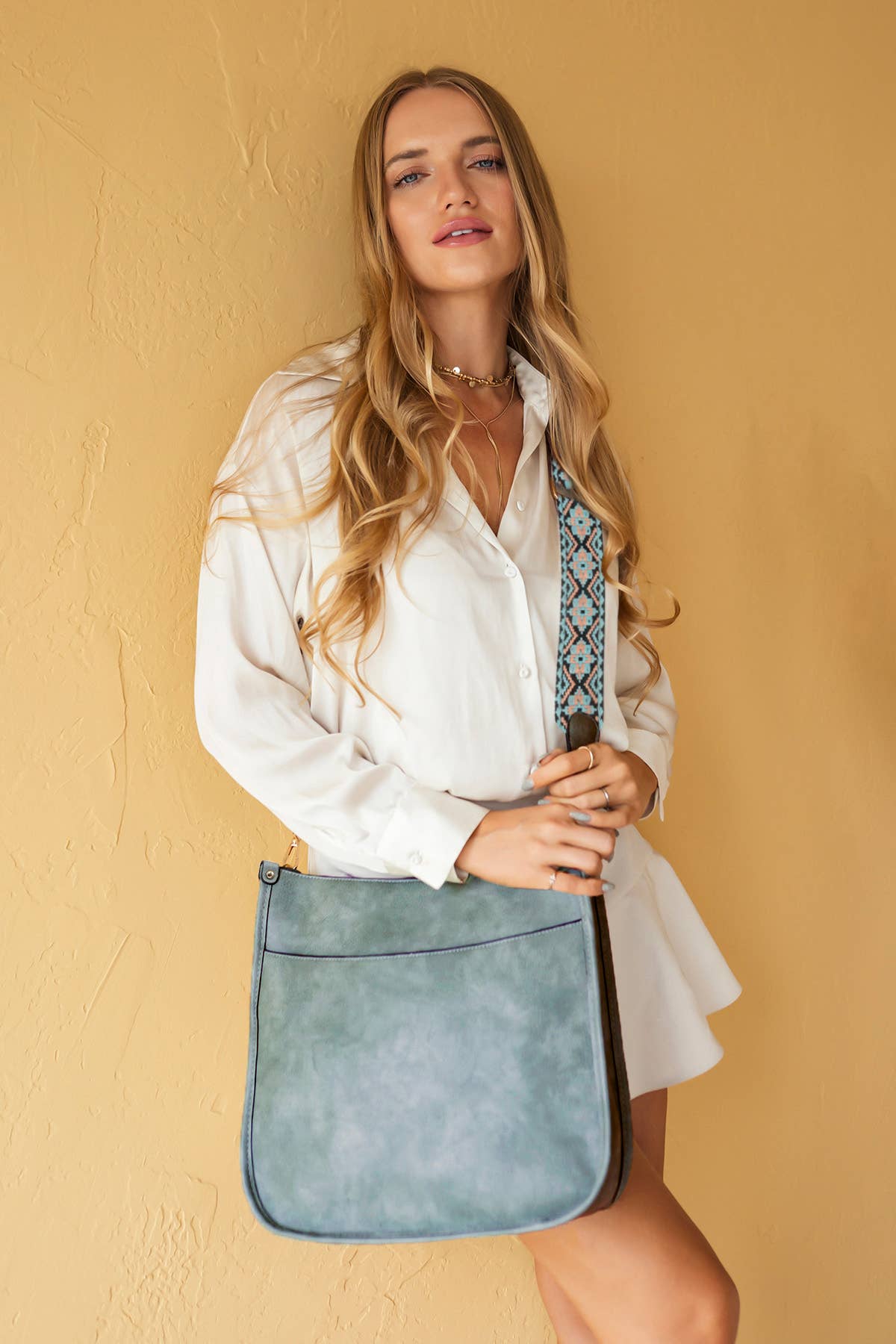 M1977 Chloe Crossbody with Guitar Strap: Teal